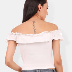 Be You Off-Shoulder Ruffles Cotton Bardot Crop Top