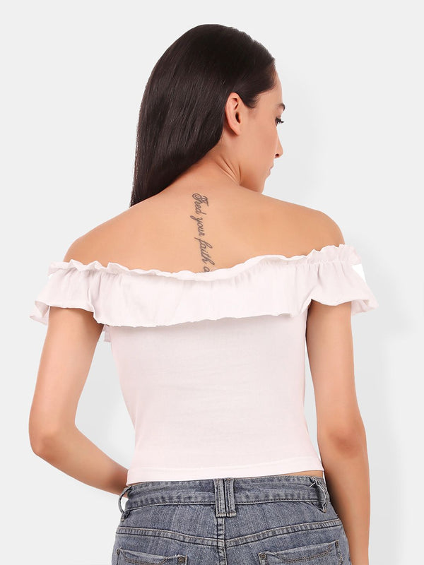 Be You Off-Shoulder Ruffles Cotton Bardot Crop Top