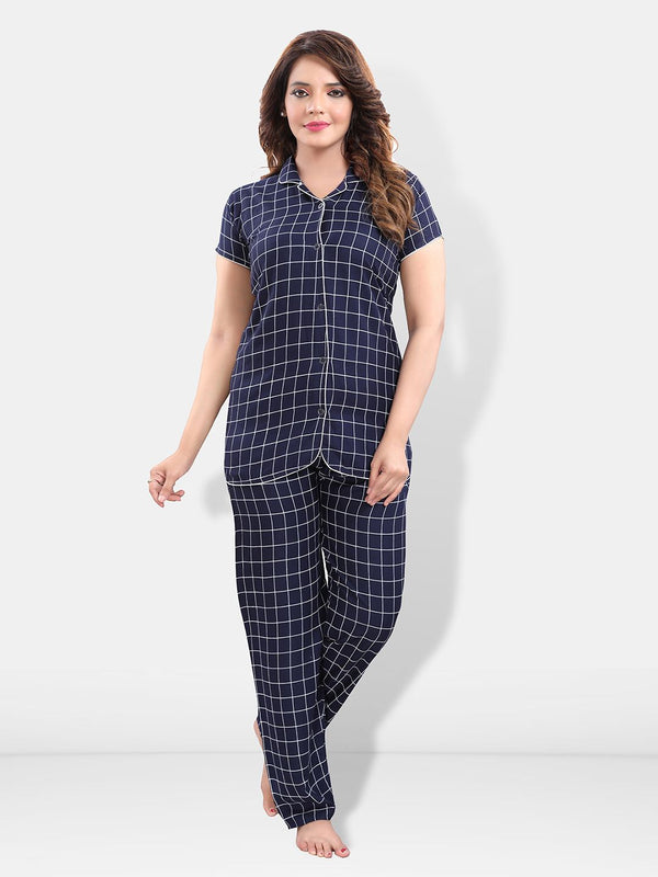 Be You Lapel Collar Checked Night suit