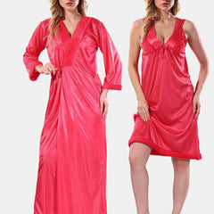 Be You V-Neck Lace Up Details Satin Maxi Nightdress With Robe