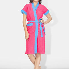 Be You Blue Solid Cotton Drawstring Knee Length Bath Robe