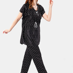 Be You Geometric Printed Satin Night Suit