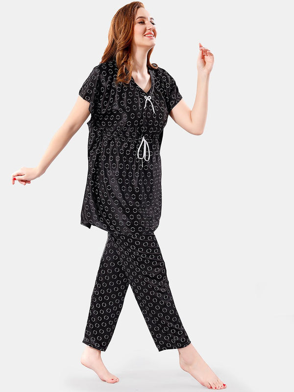 Be You Geometric Printed Satin Night Suit