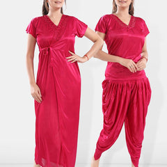 Be You V-Neck Satin Night Suit With Robe