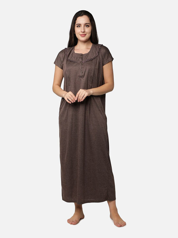 Be You Brown Printed Maxi Nightdress