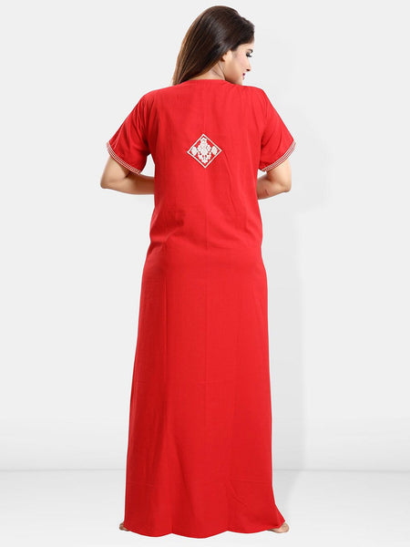 Be You Ethnic Motifs Embroidered Maxi Nightdress
