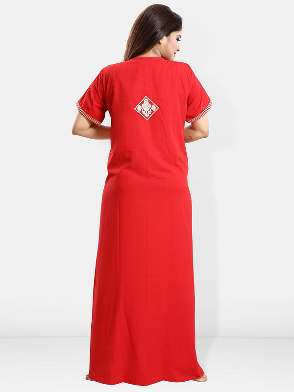 Be You Ethnic Motifs Embroidered Maxi Nightdress