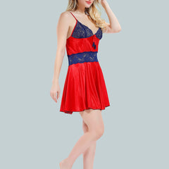 Be You Solid Lace Details Satin Nighty with Robe