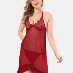 Be You Halter Neck Net Baby Doll With Briefs