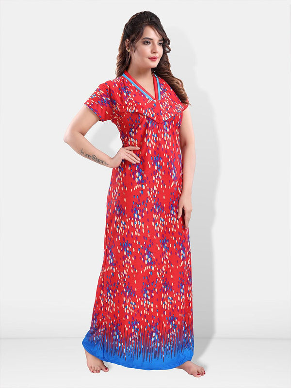 Be You Polka Dots Printed Satin Maxi Feeding & Maternity Nightdress
