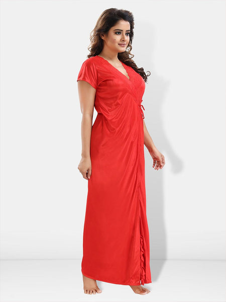 Be You 6 Pieces Satin Maxi Nightdress Set With Robe And Lingerie Set