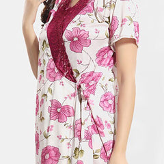 Be You Floral Printed 5 Pieces Satin Nightdress