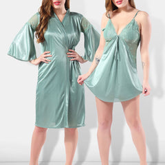 Be You Green Solid Satin Nightdress