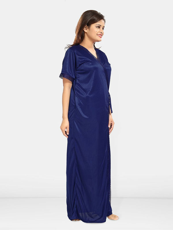 Be You Solid Satin Maxi Nightdress With Robe