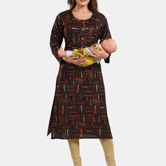 Be You Abstract Printed Round Neck Maternity Kurta