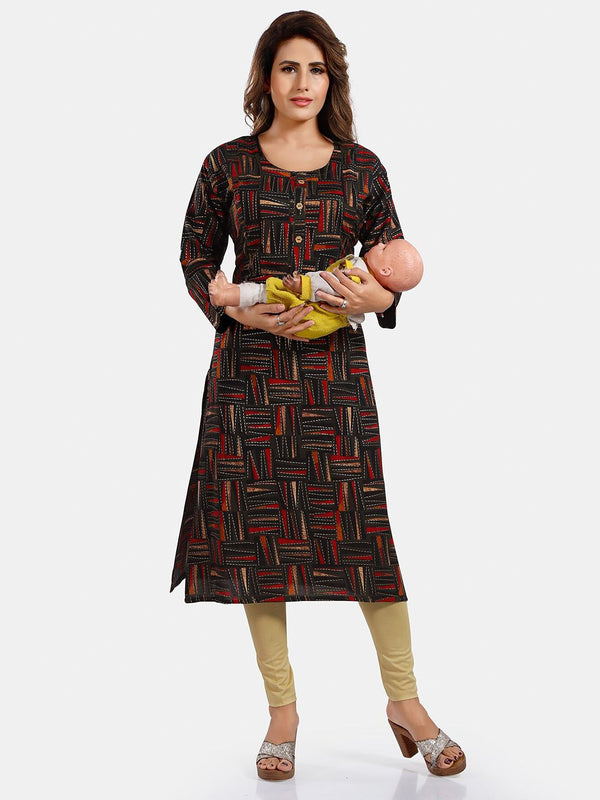 Be You Abstract Printed Round Neck Maternity Kurta