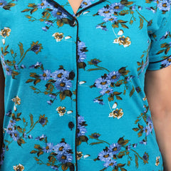 Be You Women Turquoise Blue & Green Printed Pajama & Shorts with Shirt Night Suits