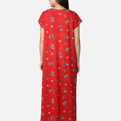 Be You Women Red & White Printed Maxi Maternity Nightdress