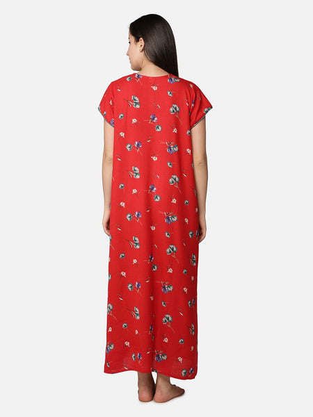 Be You Women Red & White Printed Maxi Maternity Nightdress