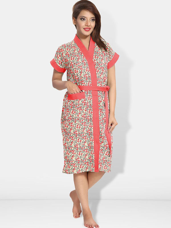 Be You Women Printed Cotton Anti-bacterial Super Soft Bath Robe With Belt