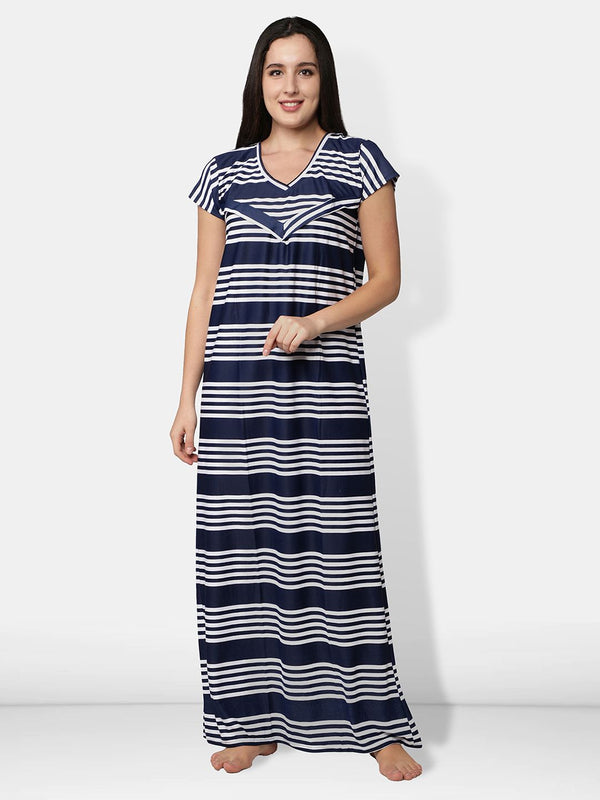 Be You Blue Striped Nursing / Feeding Maxi Nightdress