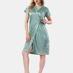 Be You Solid Lace Details Satin Nighty with Robe