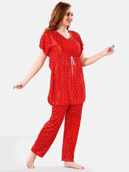 Be You Geometric Printed Satin Night Suit