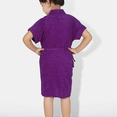Be You Purple Solid Cotton Drawstring Knee Length Bath Robe