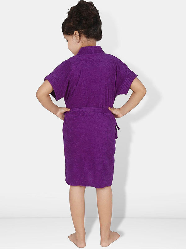 Be You Purple Solid Cotton Drawstring Knee Length Bath Robe