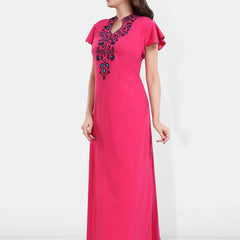 Be You Floral Embroidered Mandarin Collar Maxi Sweat Nightdress