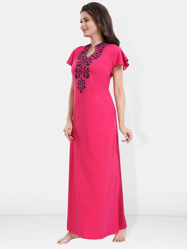 Be You Floral Embroidered Mandarin Collar Maxi Sweat Nightdress