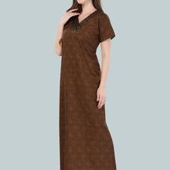 Be You Brown Printed Maxi Nightdress
