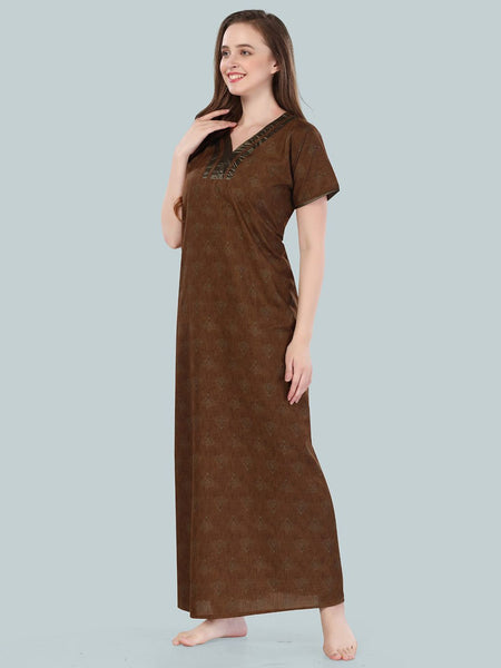 Be You Brown Printed Maxi Nightdress