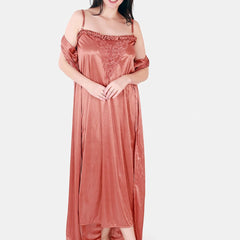 Be You Floral Lace Shoulder Straps Satin Maxi Nightdress With Robe