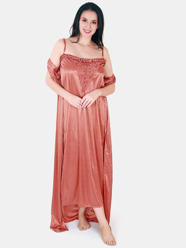 Be You Floral Lace Shoulder Straps Satin Maxi Nightdress With Robe