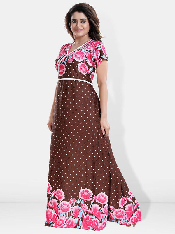 Be You Printed V-Neck Satin Maxi Nightdress
