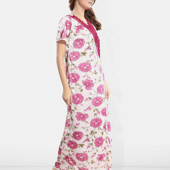 Be You Floral Printed Short Sleeves Satin Maxi Robe