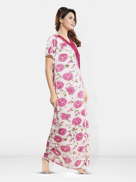 Be You Floral Printed Short Sleeves Satin Maxi Robe
