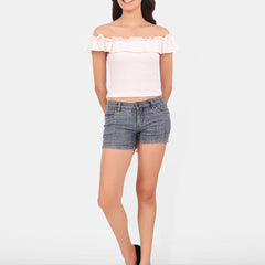 Be You Off-Shoulder Ruffles Cotton Bardot Crop Top