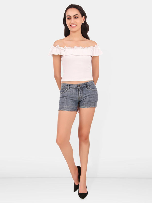 Be You Off-Shoulder Ruffles Cotton Bardot Crop Top
