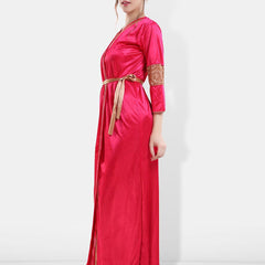 Be You Self Designed Shoulder Straps Satin Maxi Nightdress With Robe