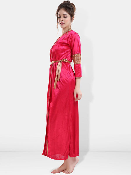 Be You Self Designed Shoulder Straps Satin Maxi Nightdress With Robe