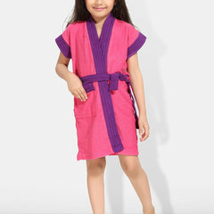 Be You Two Tone Pink Solid Cotton Drawstring Knee Length Bath Robe