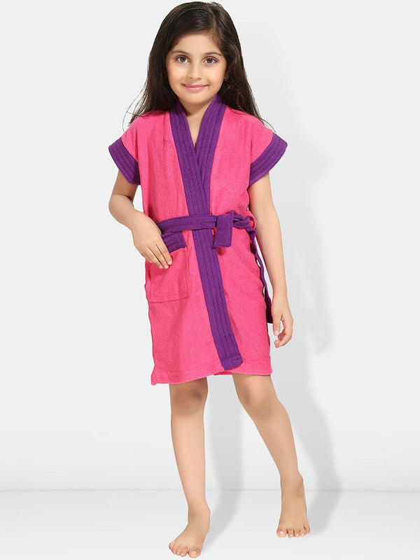 Be You Two Tone Pink Solid Cotton Drawstring Knee Length Bath Robe