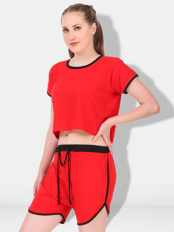 Be You Women Red & Black Night suit