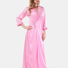 Be You V Neck Lace Up Details Satin Nightdress With Robe