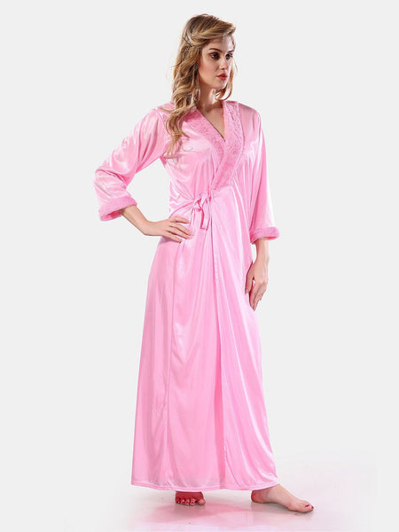 Be You V Neck Lace Up Details Satin Nightdress With Robe