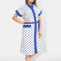 Be You Women Polka Dots Printed Cotton Anti-bacterial Super Soft Bath Robe With Belt