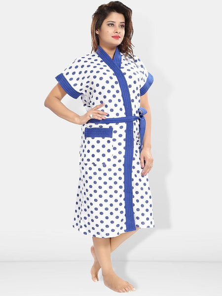 Be You Women Polka Dots Printed Cotton Anti-bacterial Super Soft Bath Robe With Belt