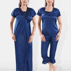 Be You Square Neck Satin Night Suit With Robe